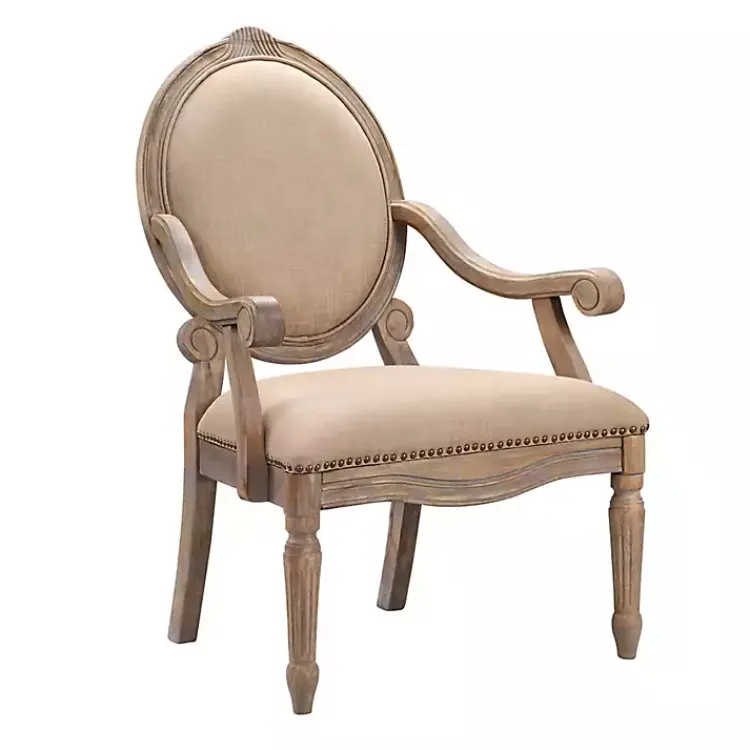 Accent Chairs-Kirklands Home Coley Beige Linen Armchair Tan