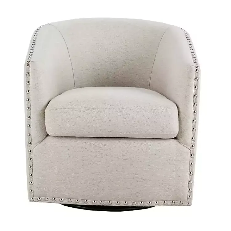 Accent Chairs-Kirklands Home Metro Club Natural Swivel Chair with Nailhead Trim Ivory