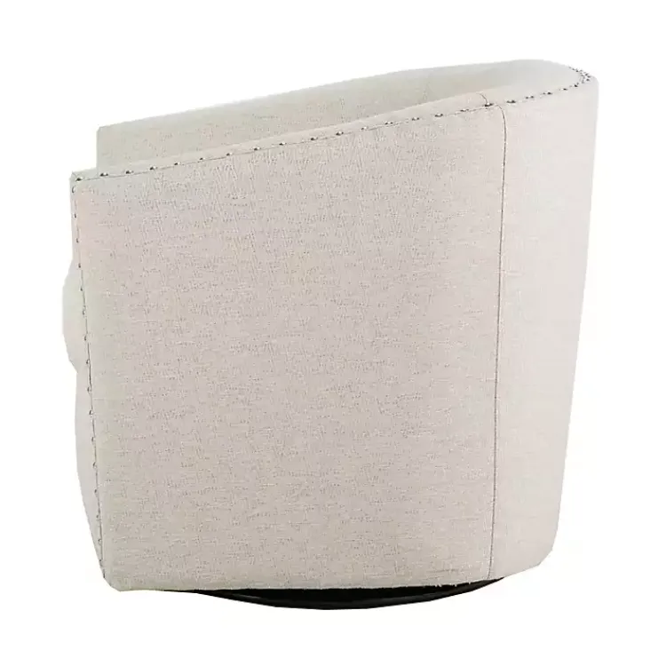 Accent Chairs-Kirklands Home Metro Club Natural Swivel Chair with Nailhead Trim Ivory