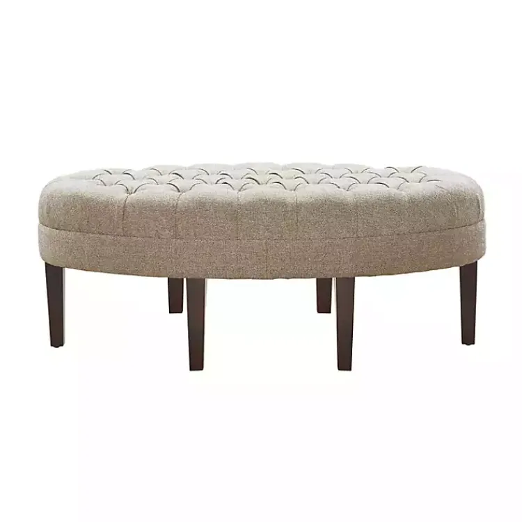 Benches & Ottomans-Kirklands Home Cory Tufted Natural Linen Ottoman Tan