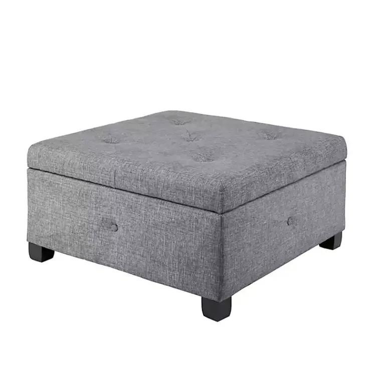Benches & Ottomans-Kirklands Home Lila Tufted Charcoal Storage Ottoman Gray