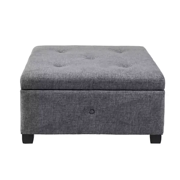 Benches & Ottomans-Kirklands Home Lila Tufted Charcoal Storage Ottoman Gray