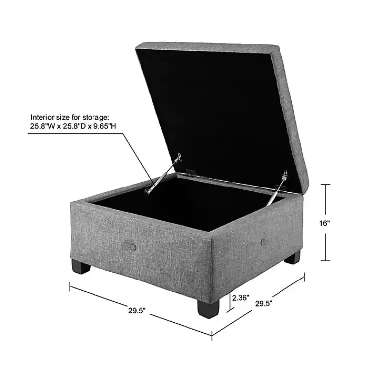 Benches & Ottomans-Kirklands Home Lila Tufted Charcoal Storage Ottoman Gray