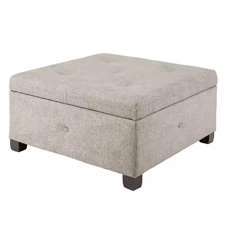 Benches & Ottomans-Kirklands Home Lila Tufted Sand Storage Ottoman Tan