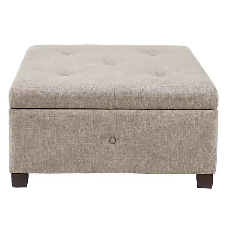 Benches & Ottomans-Kirklands Home Lila Tufted Sand Storage Ottoman Tan