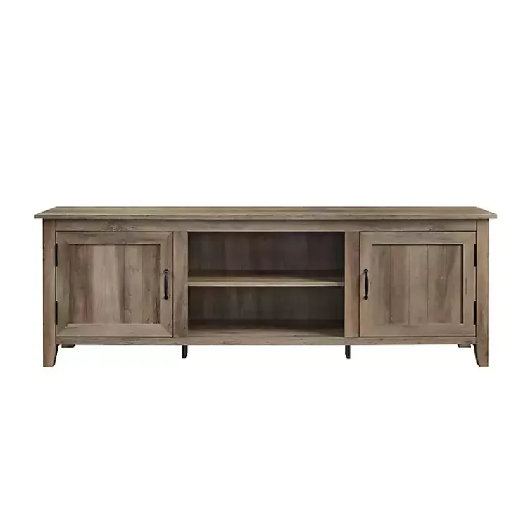 Tv Stands & Media Consoles-Kirklands Home Gray Wash Wood Grooved Door TV Stand Brown