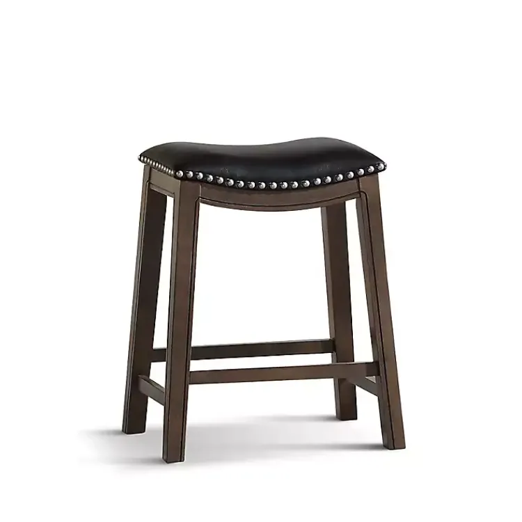 Bar Stools & Counter Height Stools-Kirklands Home Ella Saddle Counter Stool with Nailhead Trim Black
