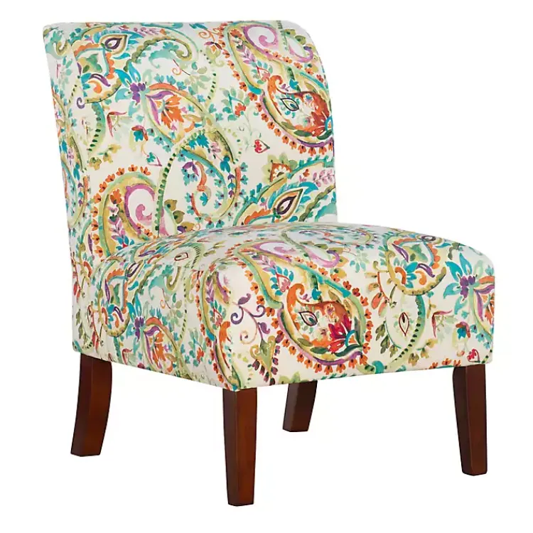 Accent Chairs-Kirklands Home Hailey Bright Paisley Curved Back Slipper Chair Multi
