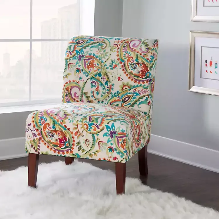 Accent Chairs-Kirklands Home Hailey Bright Paisley Curved Back Slipper Chair Multi