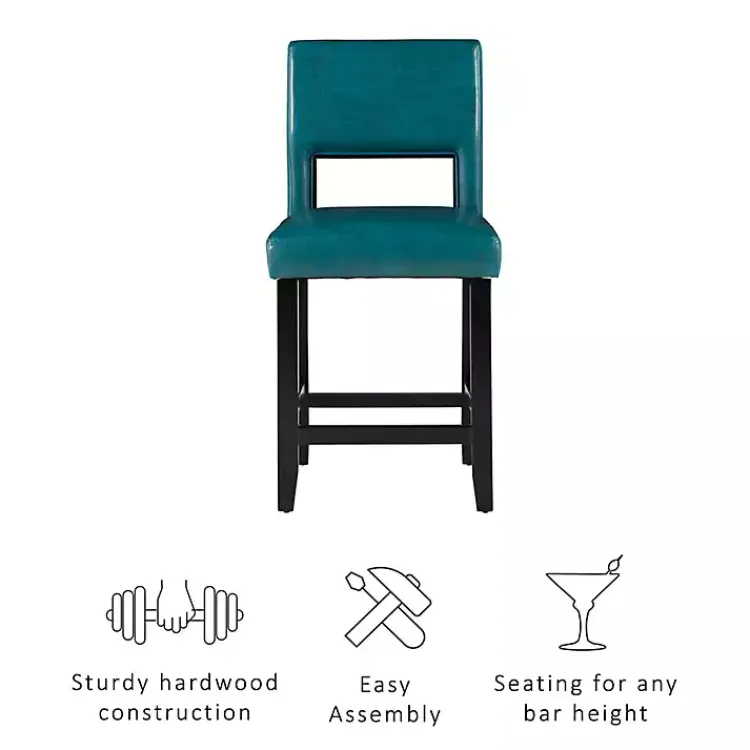 Bar Stools & Counter Height Stools-Kirklands Home Blakely Seat Counter Stool with Black Base Blue