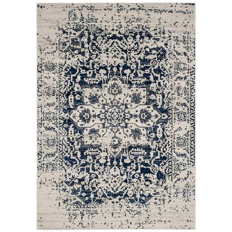 Area Rugs-Kirklands Home Navy and Cream Madison Distressed Area Rug, 6x9