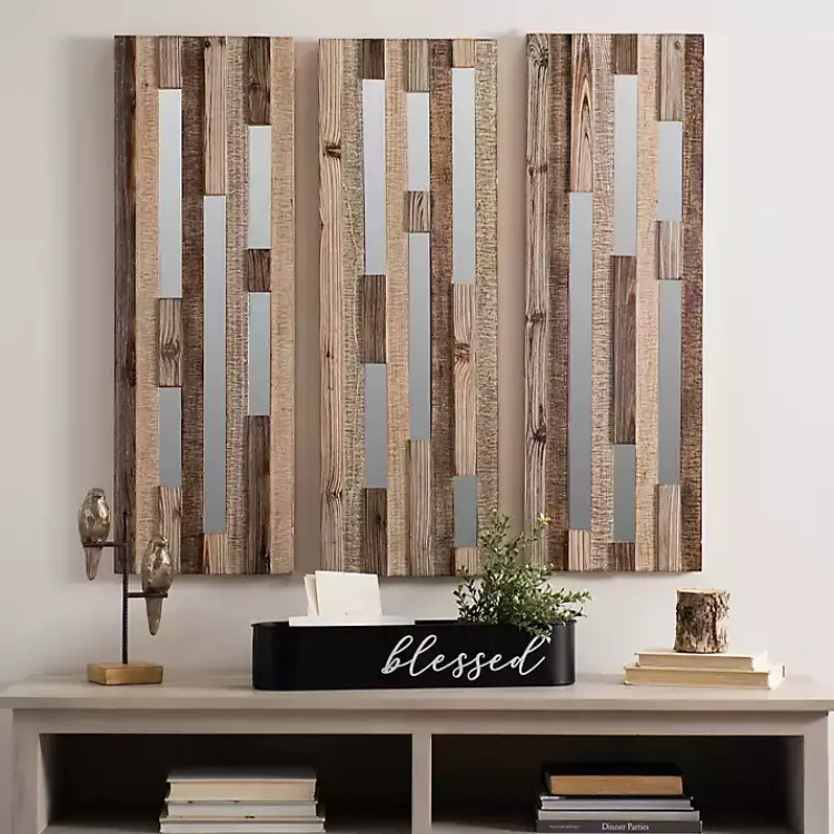Wall Plaques-Kirklands Home Wood Plank and Mirror Slice Wall Plaques, Set of 3