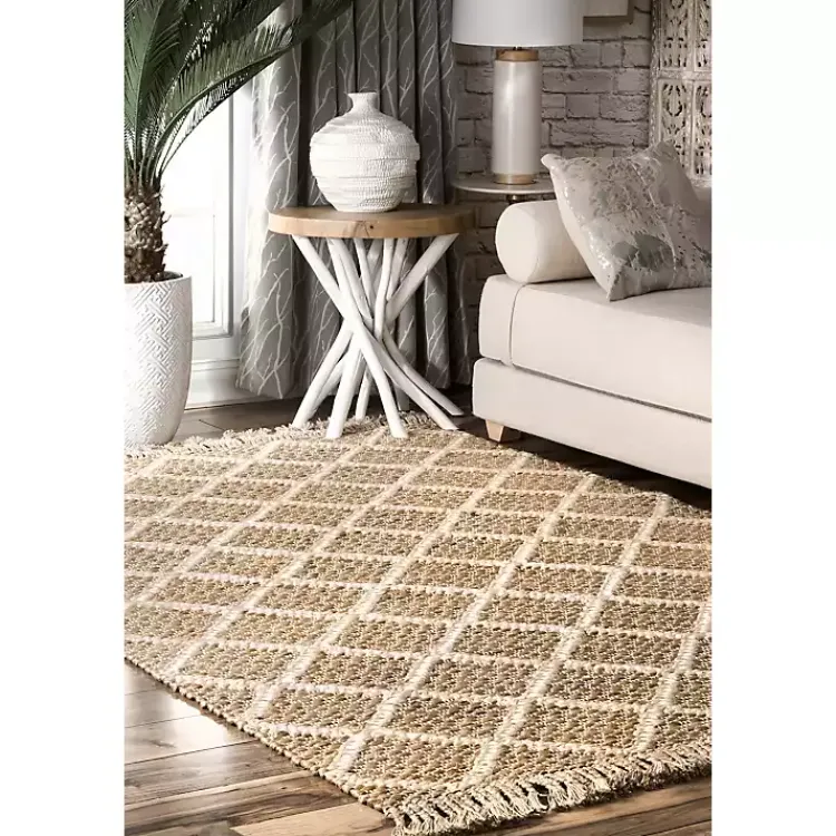 Area Rugs-Kirklands Home Diamond Helen Woven Jute Tassel Area Rug, 8x10 Tan