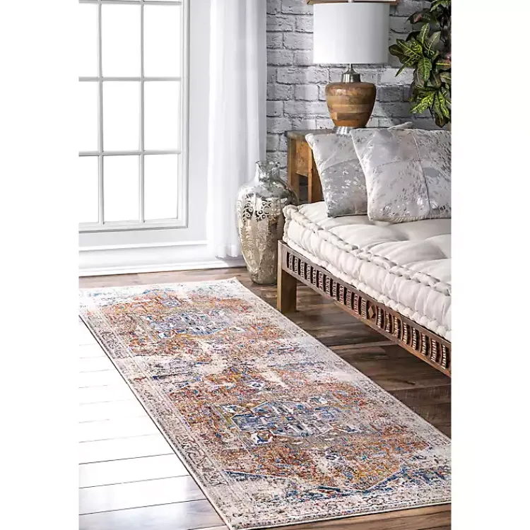 Accent Rugs-Kirklands Home Orange Eli Medallion Fringe Runner