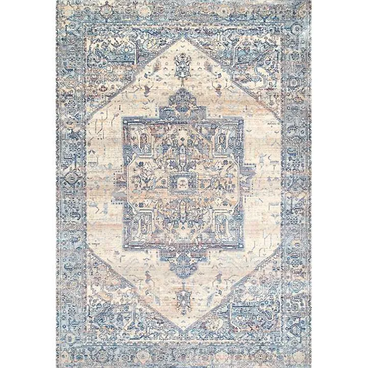 Area Rugs-Kirklands Home Blue Eli Medallion Fringe Area Rug, 5x8