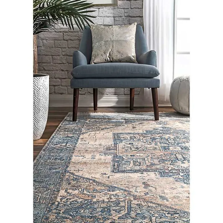 Area Rugs-Kirklands Home Blue Eli Medallion Fringe Area Rug, 5x8