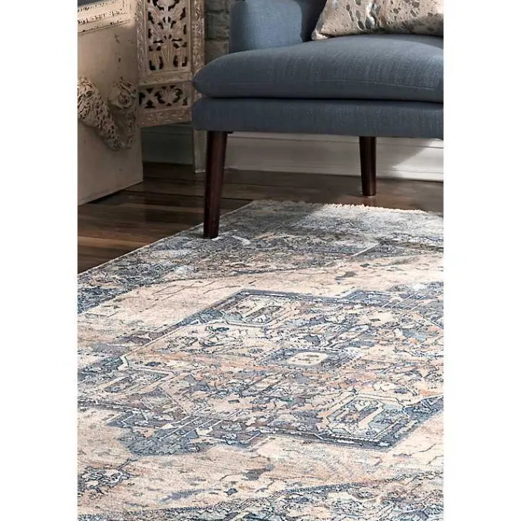 Area Rugs-Kirklands Home Blue Eli Medallion Fringe Area Rug, 5x8