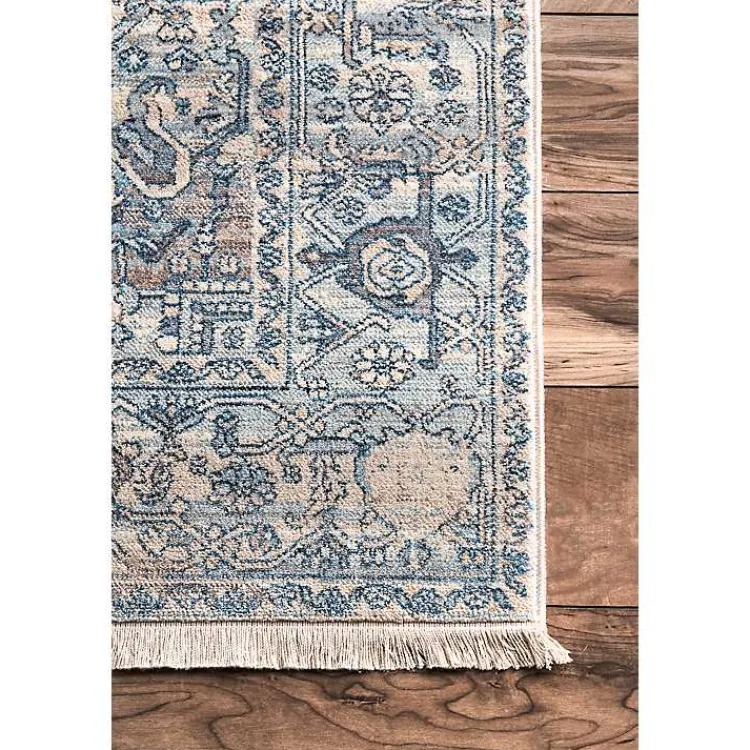 Area Rugs-Kirklands Home Blue Eli Medallion Fringe Area Rug, 5x8