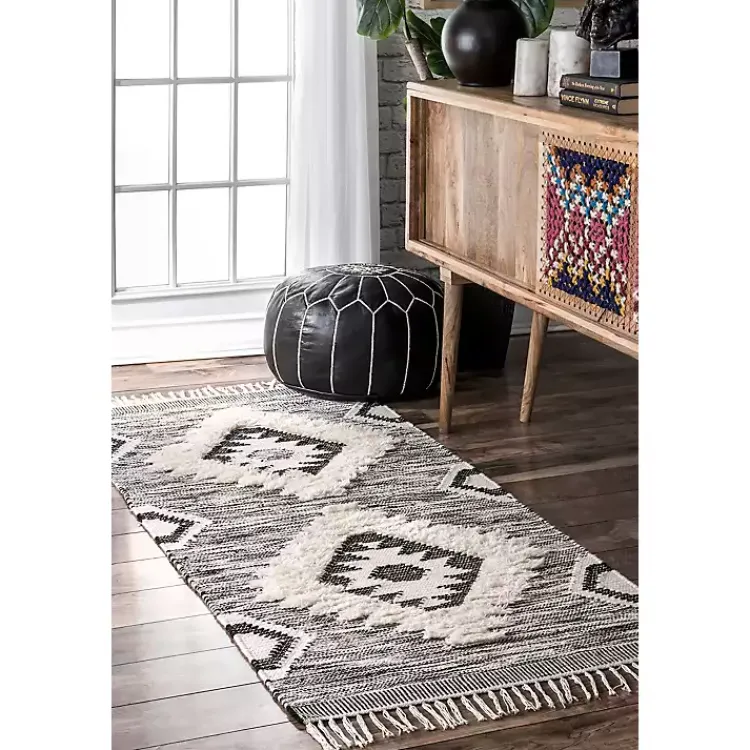 Accent Rugs-Kirklands Home Sofia Moroccan Fringe Runner Gray