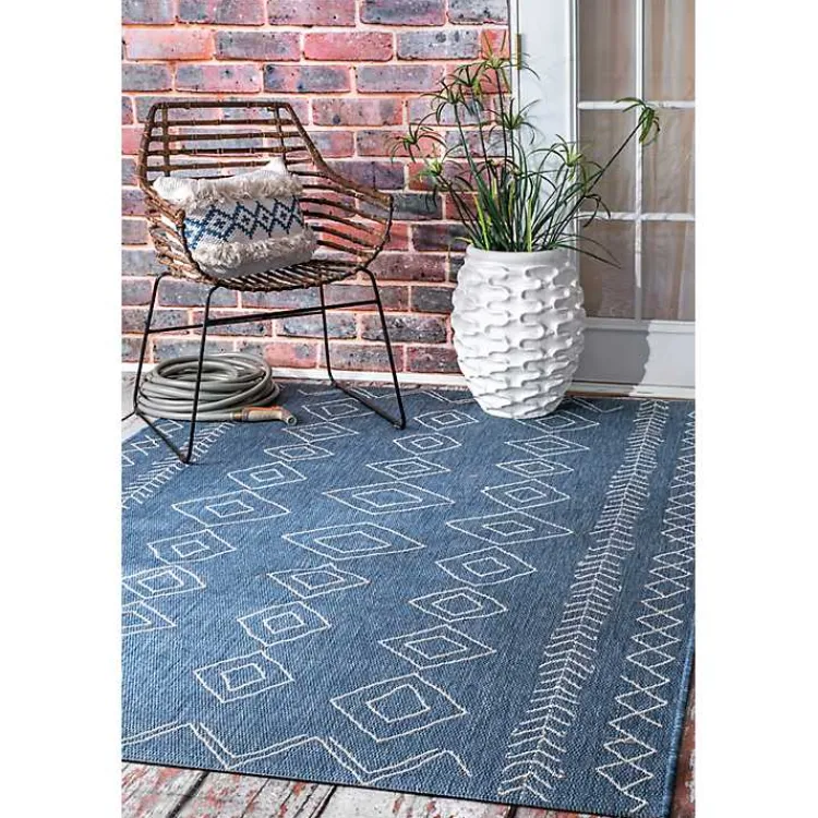 Outdoor Rugs-Kirklands Home Blue Serna Tribal Outdoor Area Rug, 8x11
