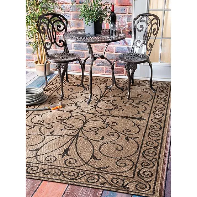 Outdoor Rugs-Kirklands Home Kathleen Scroll Outdoor Area Rug, 5x7 Brown