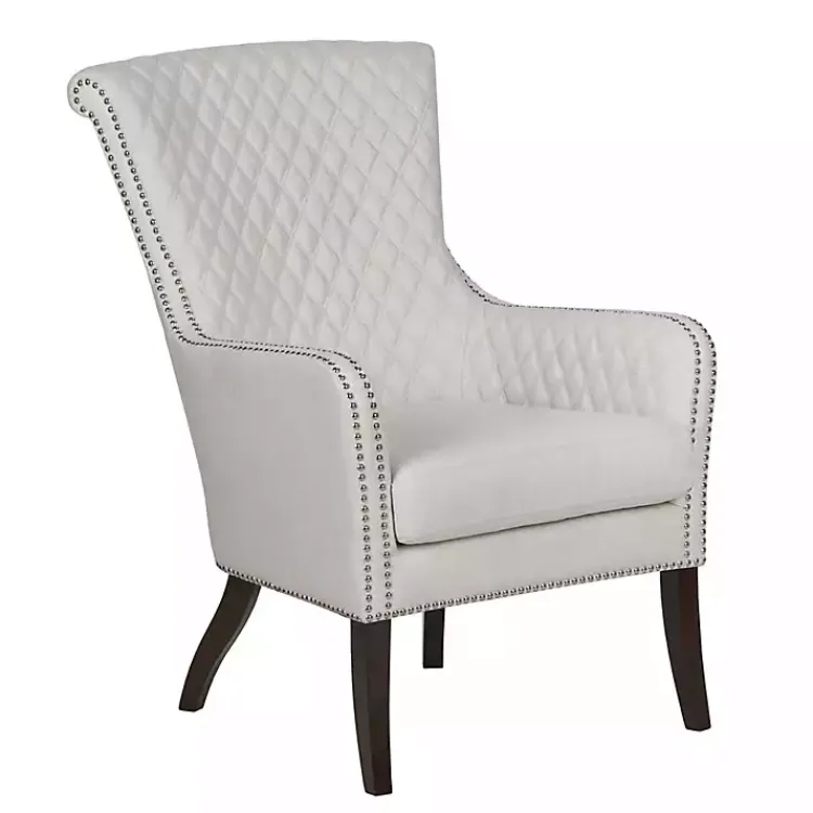 Accent Chairs-Kirklands Home Ivory Lanea Quilted Accent Chair with Silver Studs White