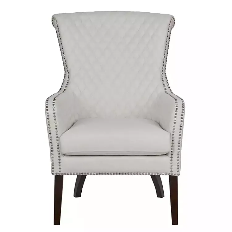 Accent Chairs-Kirklands Home Ivory Lanea Quilted Accent Chair with Silver Studs White
