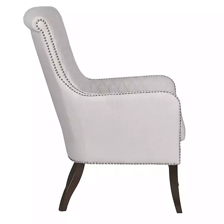 Accent Chairs-Kirklands Home Ivory Lanea Quilted Accent Chair with Silver Studs White