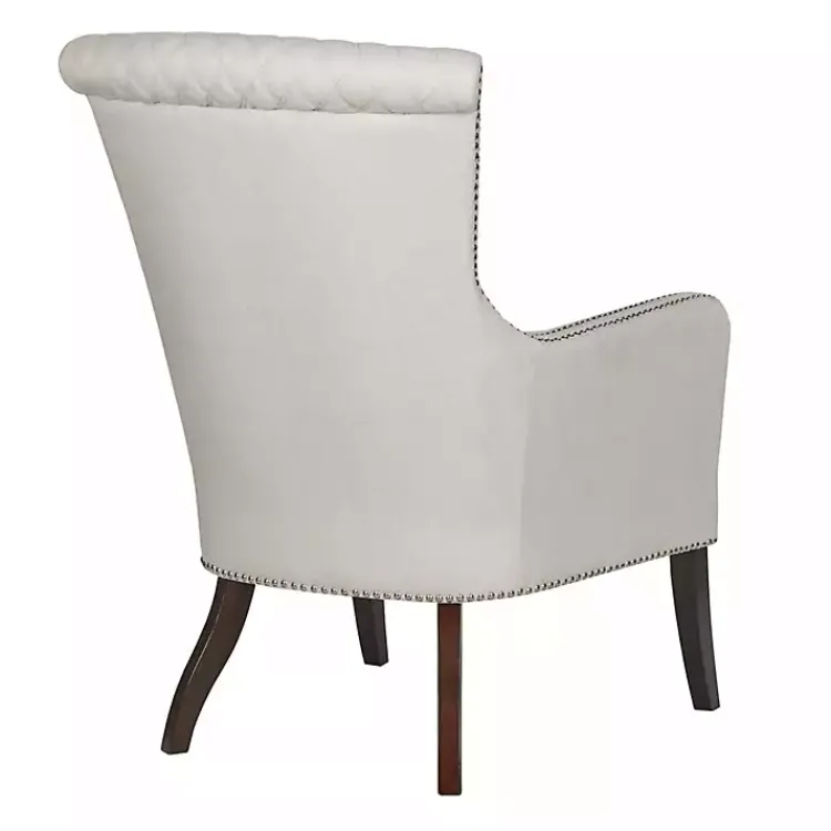 Accent Chairs-Kirklands Home Ivory Lanea Quilted Accent Chair with Silver Studs White