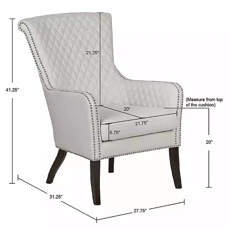 Accent Chairs-Kirklands Home Ivory Lanea Quilted Accent Chair with Silver Studs White