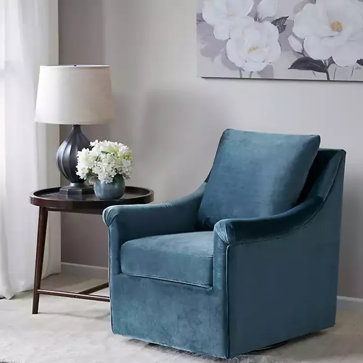 Accent Chairs-Kirklands Home Mora Swivel Accent Chair Blue