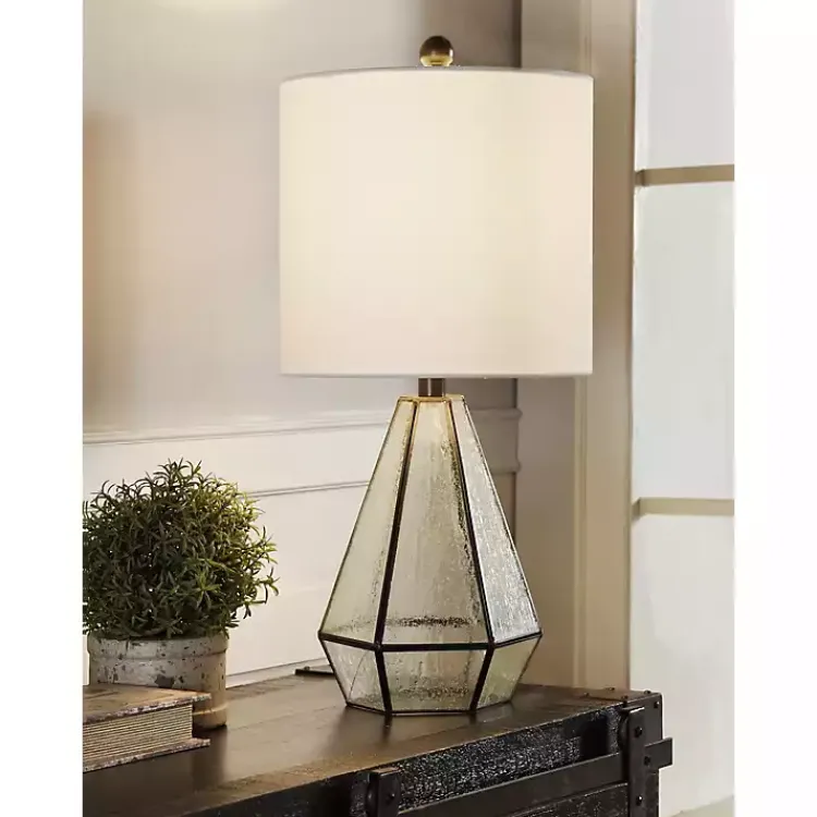 Table Lamps-Kirklands Home Metal and Seeded Glass Cage Table Lamp White