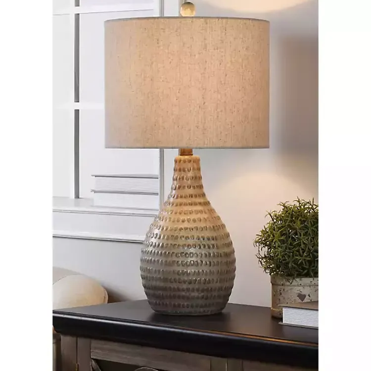 Table Lamps-Kirklands Home Earth Tone Oak Table Lamp Gray