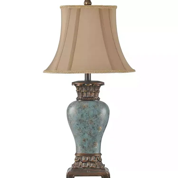 Table Lamps-Kirklands Home Barbados Blue Traditional Table Lamp Tan
