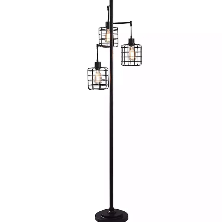 Floor Lamps-Kirklands Home Bronze Caged Metal 3-Tier Floor Lamp Brown