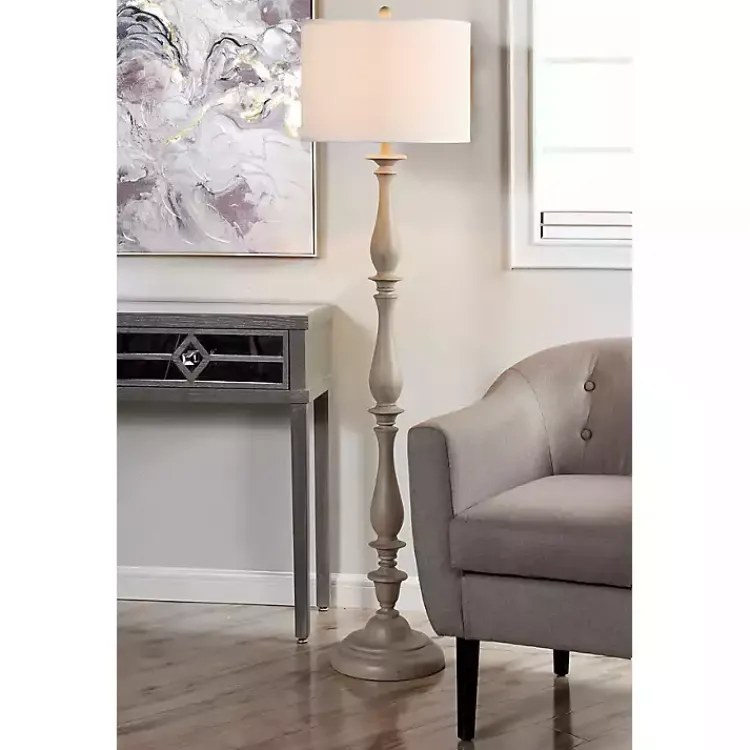 Floor Lamps-Kirklands Home Gray Traditional Spindle Floor Lamp White