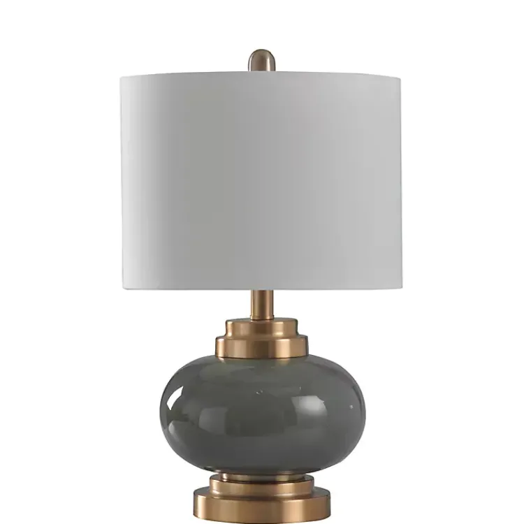 Table Lamps-Kirklands Home Gray Glass and Copper Metal Table Lamp White