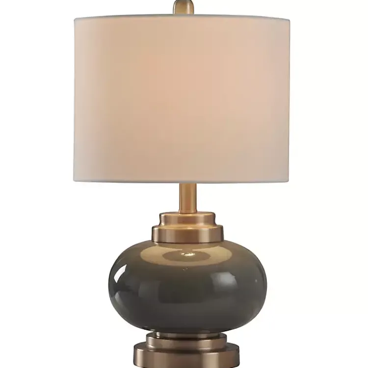 Table Lamps-Kirklands Home Gray Glass and Copper Metal Table Lamp White