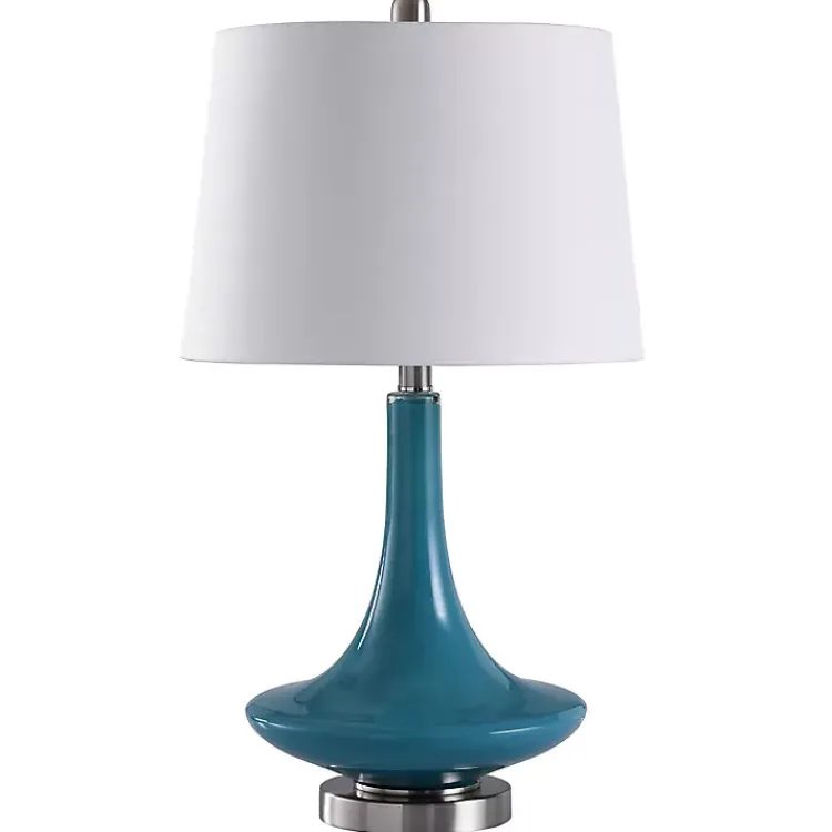 Table Lamps-Kirklands Home Blue Retro Glass Table Lamp White