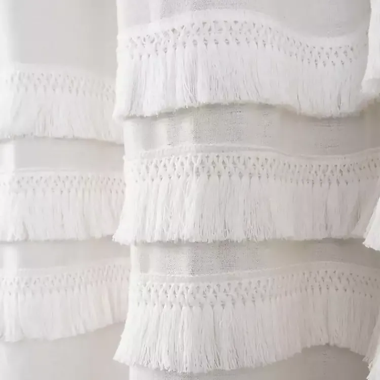 Shower Curtains-Kirklands Home Ciel Tassel Shower Curtain White