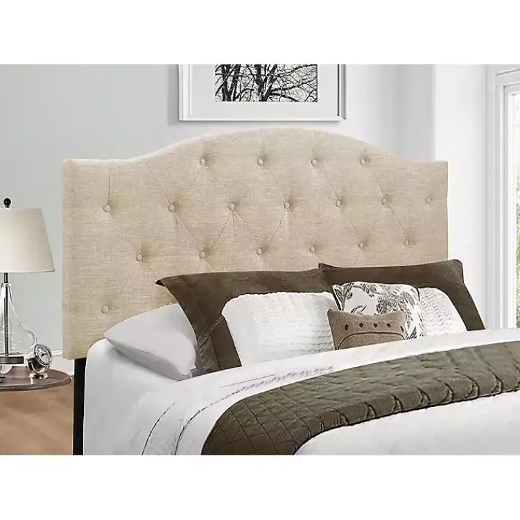 Beds & Headboards-Kirklands Home Beige Bryne Button Tufted Full/Queen Headboard Tan