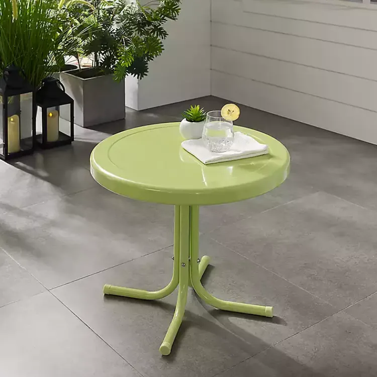 Outdoor Tables-Kirklands Home Key Lime Retro Metal Outdoor Side Table Green