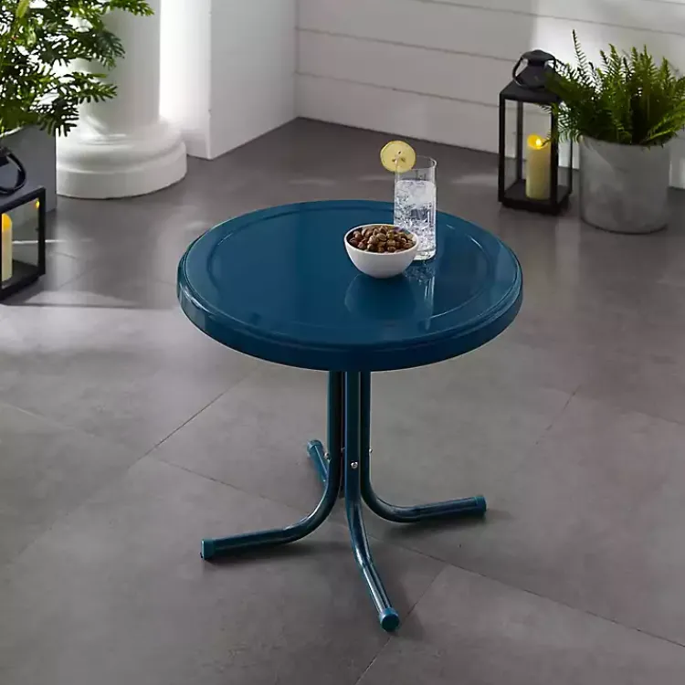 Outdoor Tables-Kirklands Home Navy Retro Metal Outdoor Side Table Blue