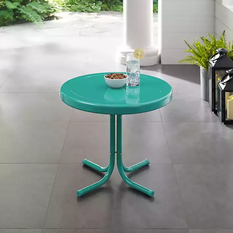 Outdoor Tables-Kirklands Home Turquoise Metal Outdoor Side Table Blue
