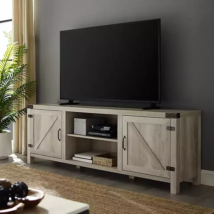 Tv Stands & Media Consoles-Kirklands Home Oak Barn Door TV Stand White