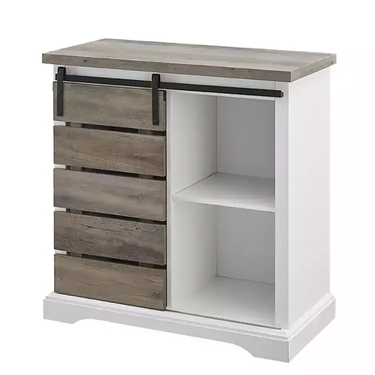 Cabinets & Sideboards-Kirklands Home Slatted Sliding Barn Door White and Cabinet Gray