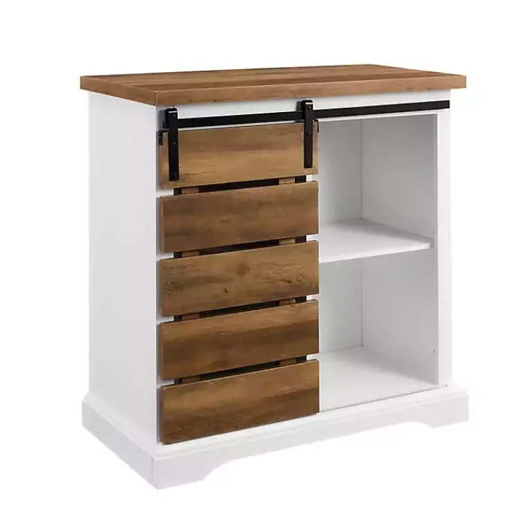 Cabinets & Sideboards-Kirklands Home Slatted Sliding Barn Door White and Oak Cabinet Brown