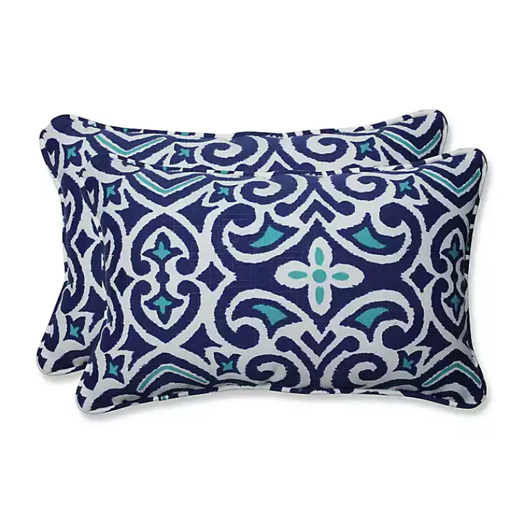 Outdoor Cushions & Pillows-Kirklands Home Damask Marine Rectangle Outdoor Pillows, Set of 2