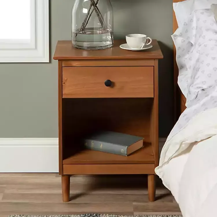 Nightstands-Kirklands Home Caramel One-Drawer Wood Nightstand Brown