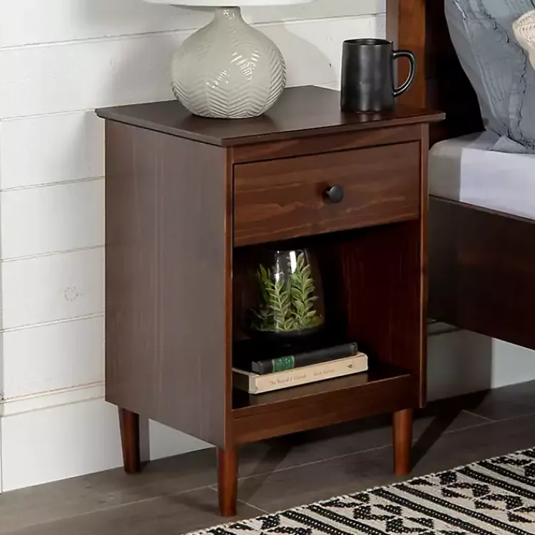 Nightstands-Kirklands Home Walnut One-Drawer Wood Nightstand Brown